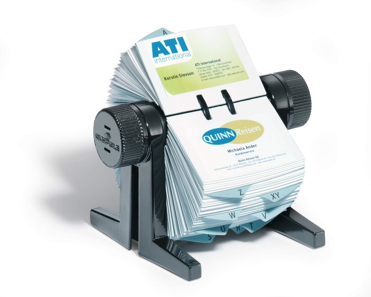 Visitekaarthouder cubo roterend incl 350 kaartjes en register a-z  zwart durable