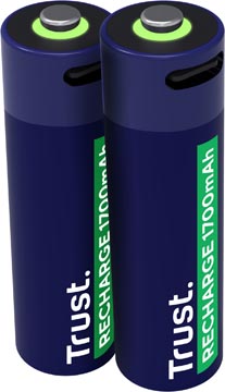 Trust USB-C herlaadbare batterijen AA, blister van 2 stuks