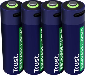 Trust USB-C herlaadbare batterijen AA, blister van 4 stuks