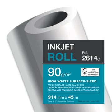 Rol plotterpapier 90gr 914 mm x 45 m glanzend wit clairefontaine