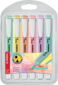 Etui 6 markeerstiften swing cool pastel assorti stabilo
