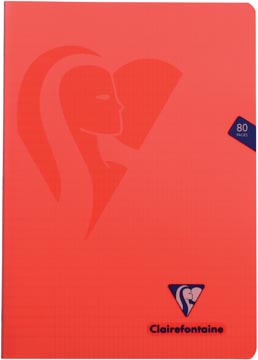 Clairefontaine cahier mimesys pour ft A4, 80 pages, couverture en PP, quadrillé 4 x 8, couleurs assorties