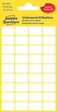 Etui 216 etiquiettes 18 x 12 mm blanc avery