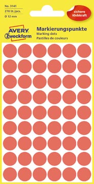 Avery Etiquettes ronds diamètre 12 mm, rouge, 270 pièces