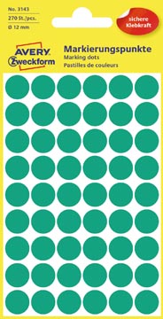 Avery Etiquettes ronds diamètre 12 mm, vert, 270 pièces