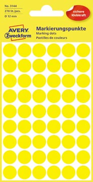 Avery Etiquettes ronds diamètre 12 mm, jaune, 270 pièces