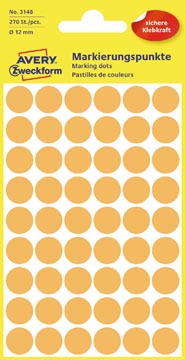 Avery Etiquettes ronds diamètre 12 mm, orange clair, 270 pièces