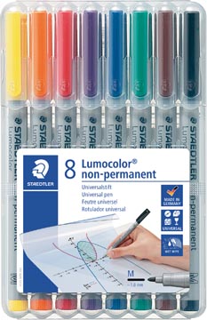 Staedtler Lumocolor 315, marqueur OHP, non permanent, 1,0 mm, box de 8 pièces en couleurs assorties