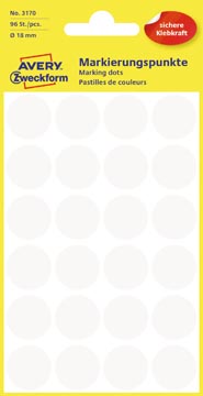 Avery Etiquettes ronds diamètre 18 mm, blanc, 96 pièces