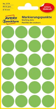 P.96 vel ronde etiketten diam. 18 mm lichtgroen avery