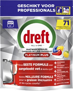 Dreft Pro Platinum Plus tablettes pour lave-vaisselle, Lemon, paquet de 71 capsules