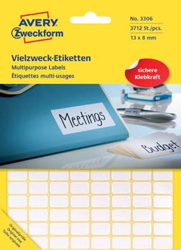 Avery Zweckform 3306 étiquettes mini, ft 13 x 8 mm, 3.712 étiquettes, blanc