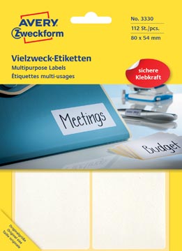 Avery Zweckform 3330 étiquettes multi-usages, ft 80 x 54 mm, 112 étiquettes, blanc