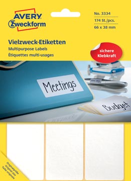 Avery Zweckform 3334 étiquettes multi-usages ft 66 x 38 mm (b x h), 174 étiquettes, blanc