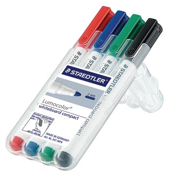 Etui 4 witbord markers compact rood/blauw/groen/zwart staedtler