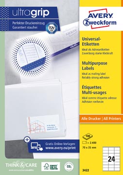 D.100 vel laseretiketten 70 x 35 mm  24 etiket/vel avery