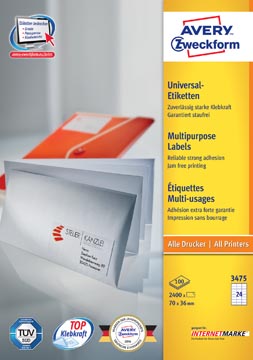 D.100 vel laseretiketten 70 x 36 mm 24 etiket/vel avery