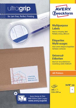 D. 200 vel etiquettes universeles  210 x 297 mm 1 etiquet/vel blanc averyb.100 etiquettes universelles 210  x 297 mm 1 etiq/feuille jaune avery
