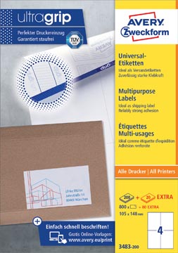 D. 200 vel etiquettes universeles  105 x 148 mm 4 etiquet/vel blanc averyb.100 etiquettes universelles 210  x 297 mm 1 etiq/feuille jaune avery