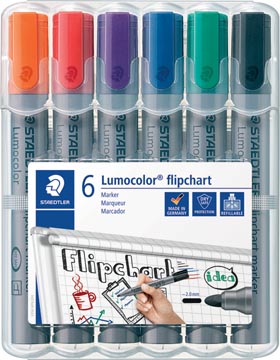 Etui 6 flipchartmarkers lumocolor r/b/o/gr/p/zw staedtler