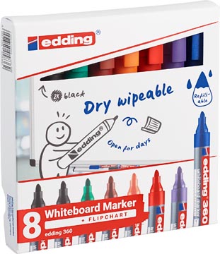 Set 8 witbordstiften 360 edding