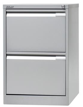 Bisley hangmappenkast, ft 71,1 x 47 x 62,2 cm (h x b x d), 2 laden, zilverkleurig