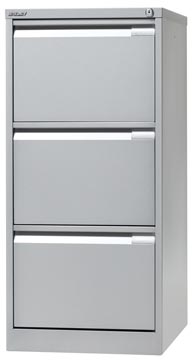 Bisley hangmappenkast, ft 101,6 x 47 x 62,2 cm (h x b x d), 3 laden, zilverkleurig