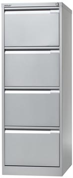 Bisley hangmappenkast, ft 132,1 x 47 x 62,2 cm (h x b x d), 4 laden, zilverkleurig