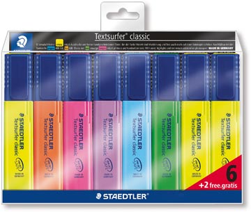 Etui 6 + 2 gratis markeerstift topstar g/o/r/p/b/g staedtler