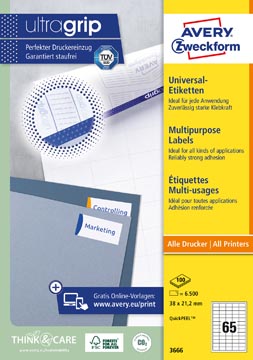 D.100 vel laseretiket 38 x 21,2 mm 65 etiket/vel avery