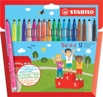 STABILO Trio A-Z feutre, étui de 18 pièces en couleurs assorties