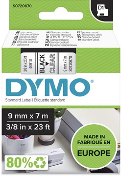 Dymo d1 tape 9mm x 7m zwart op transparant