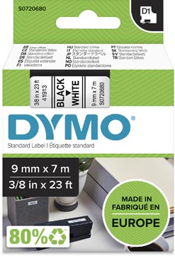 Tape dymo d1 9 mm noir sur blanc