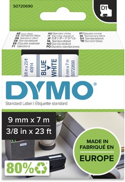 Tape dymo d1 9mm x 7m blue sur blanc dymo