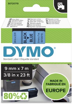 Dymo d1 tape 9mm x 7m zwart op blauw  