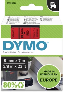 Dymo d1 tape 9mm x 7m zwart op rood 