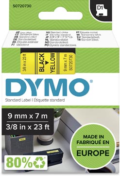 Tape dymo d1 9 mm noir sur jaune