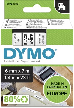 Dymo d1 tape 6mm x 7m zwart op wit