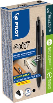 Pilot FriXion Ball Plus roller, moyen, noir, boîte de 10 pièces + 10 recharges