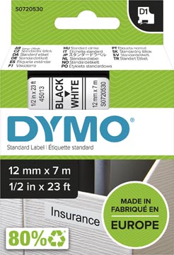 Dymo d1 tape 12mm x 7m zwart op wit
