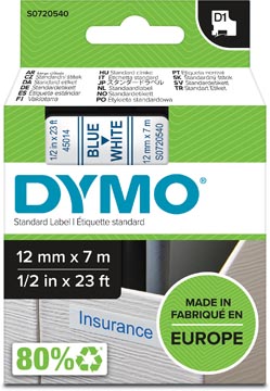 Dymo d1 tape 12mm x 7m blauw op wit 