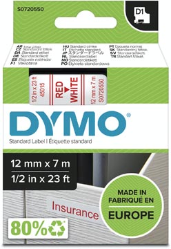 Dymo d1 tape 12mm x 7m rood op wit  
