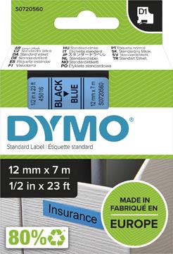 Tape dymo d1 12 mm noir sur bleu