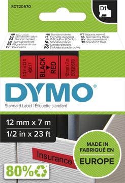 Tape dymo d1 12 mm noir sur rouge