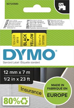 Dymo d1 tape 12mm x 7m zwart op geel