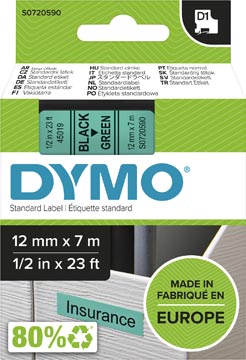 Tape dymo d1 12 mm noir sur vert