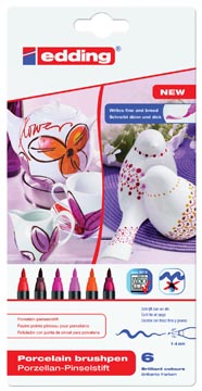 Etui 6 penseelstiften porselein e-4200 assorti warme kleuren edding
