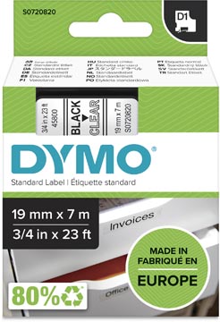 Dymo d1 tape 19mm x 7m zwart op transparant