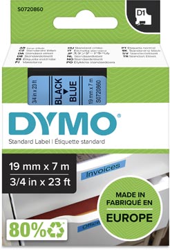 Dymo d1 tape 19mm x 7m zwart op blauw