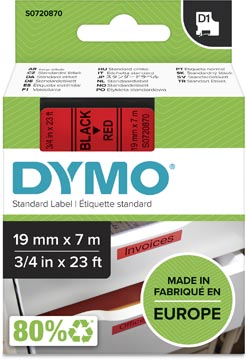 Dymo d1 tape 19mm x 7m zwart op rood